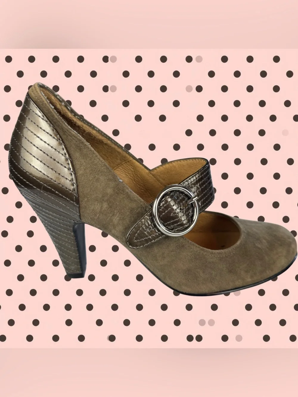 Sofft Leather And Suede Mary Jane Pumps Mid Heel Buckle Strap Brown 6.5 Comfort